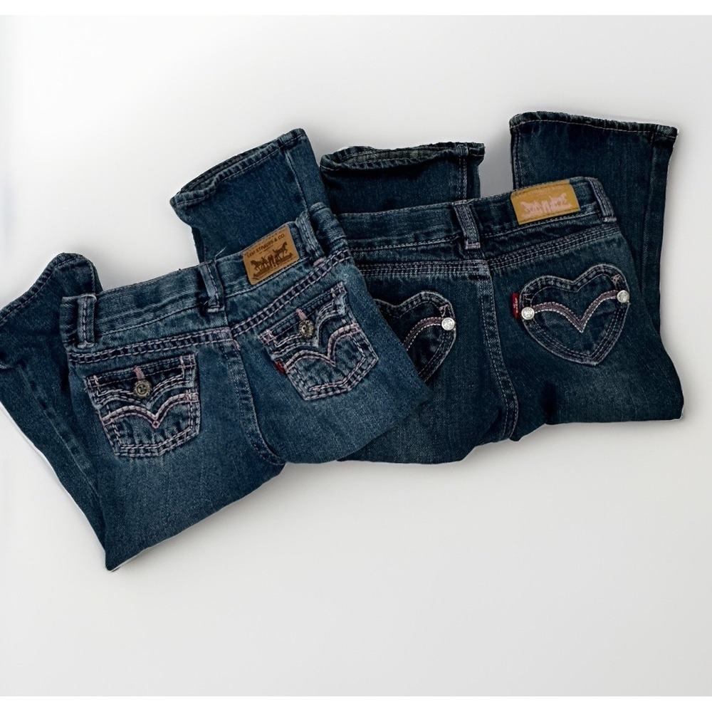 Levi's Girls Jeans 18M Bootcut Pink Stitch Adjustable Waist Denim 2 Pair Lot